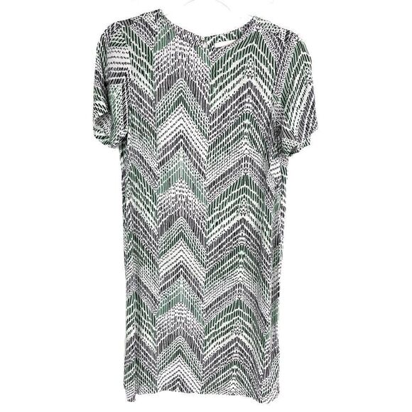 H&M White Green Chevron Lined Short Sleeve Shift Dress 2 - Picture 1 of 5